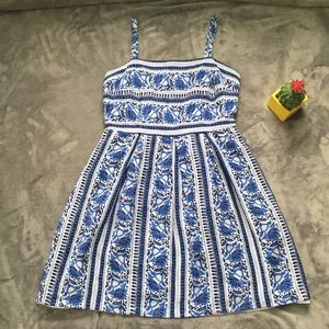 Loft Blue and White Paisley Striped Sun Dress